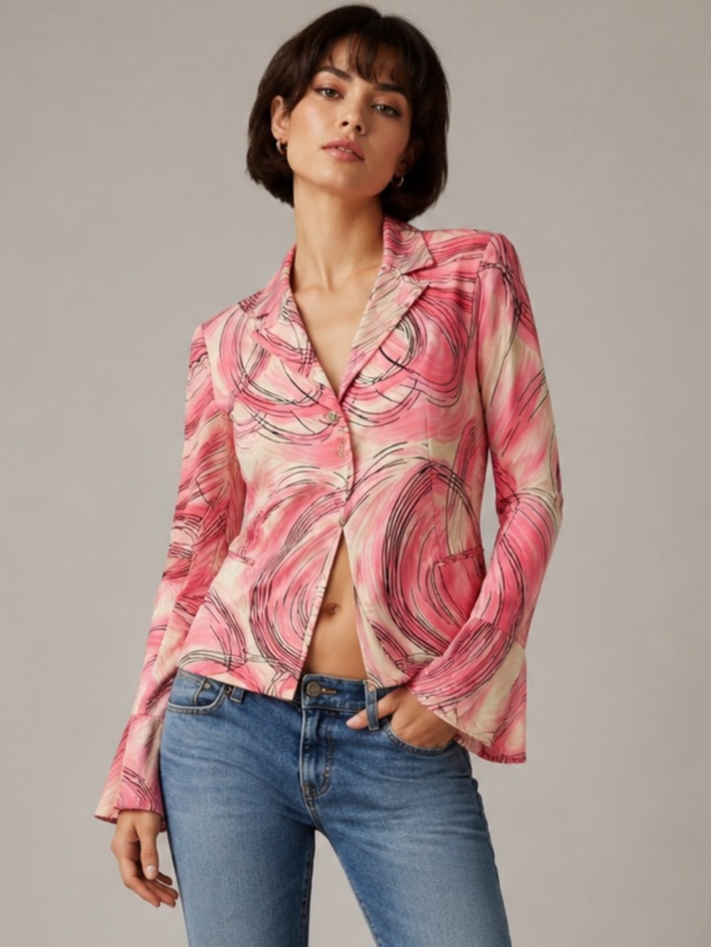 Versace Versus Y2K Vintage 90’s / 2000’s Pink Swirl Abstract Blazer